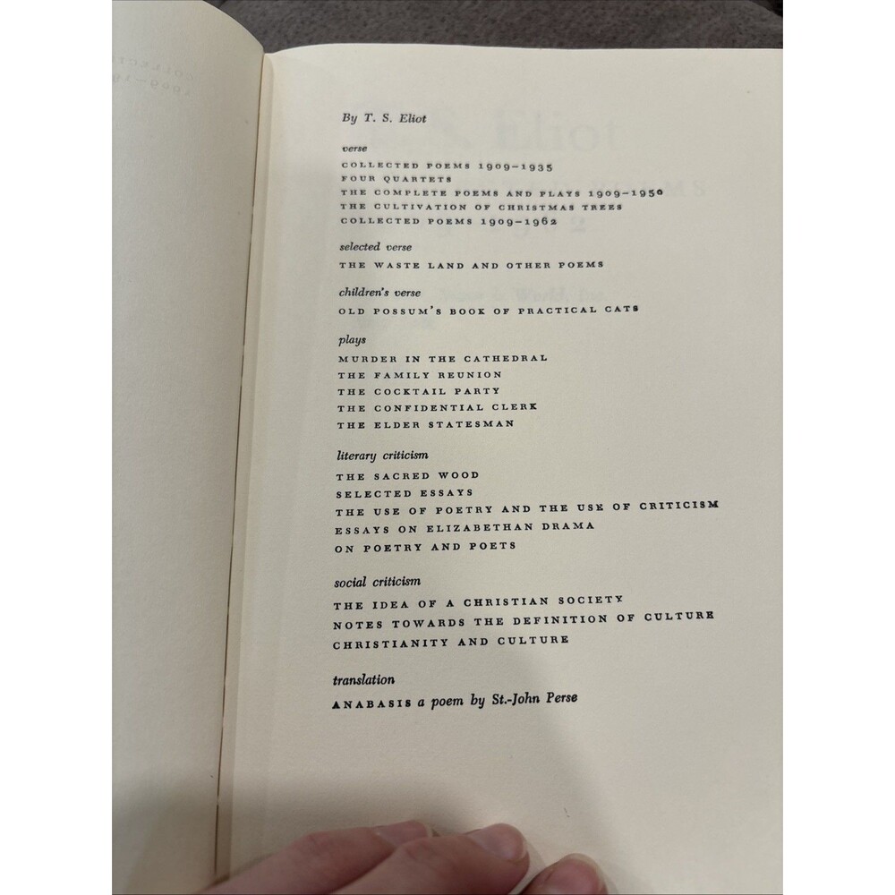 Collected Poems 1909-1962 T. S. Eliot Harcourt Brace HC DJ Collection Book 1970 - Picture 6 of 9